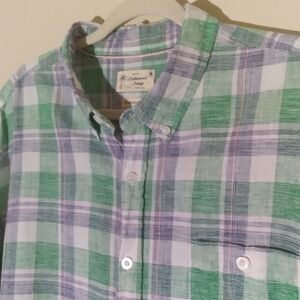 Weathproof Vintage Washable Linen Blue and Green Plaid Gorpcore Camp‎ Shirt XXL